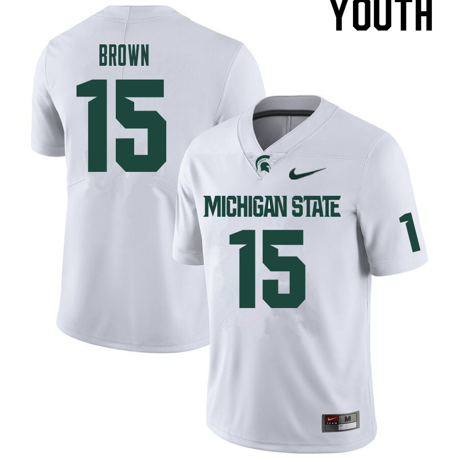 Youth #15 Sebastian Brown Michigan State Spartans College Football Jerseys Sale-White